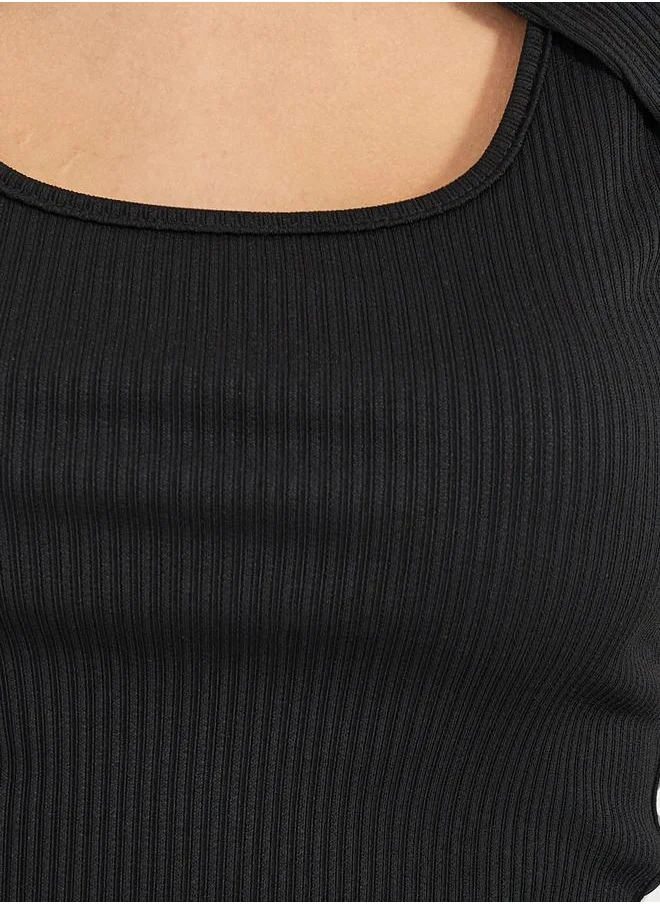 Styli High Neck 2in1 Style Ribbed Knit Layered Top