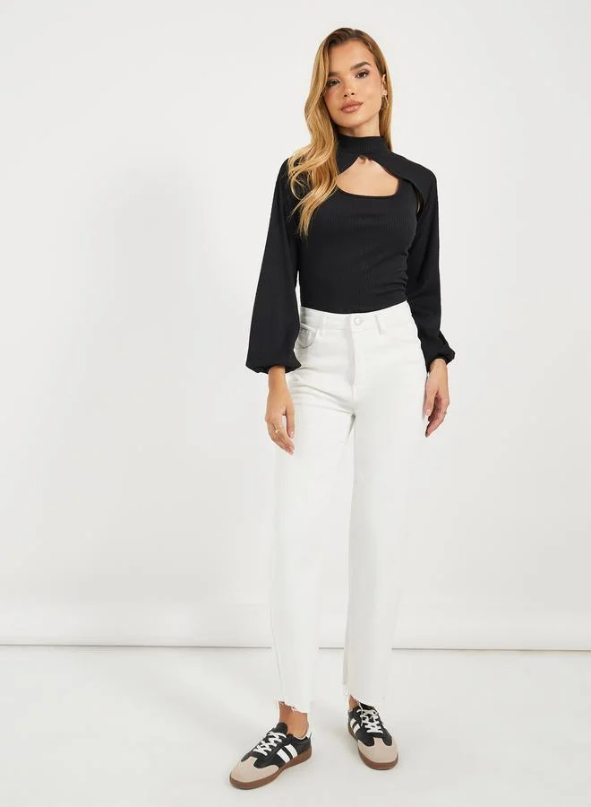 Styli Styli High Neck 2In1 Style Ribbed Knit Layered Top