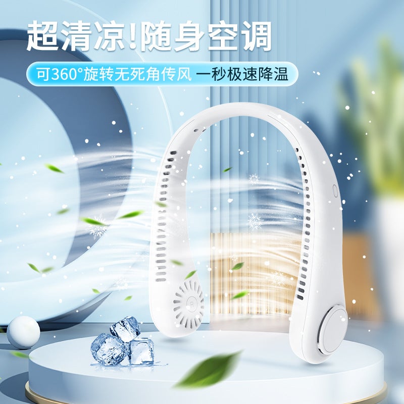 Popular Portable Neck-Hanging Fan, Usb Rechargeable Small Fan, Portable Mini Electric Neck Fan, , Silent, With Digital Display - Image 4
