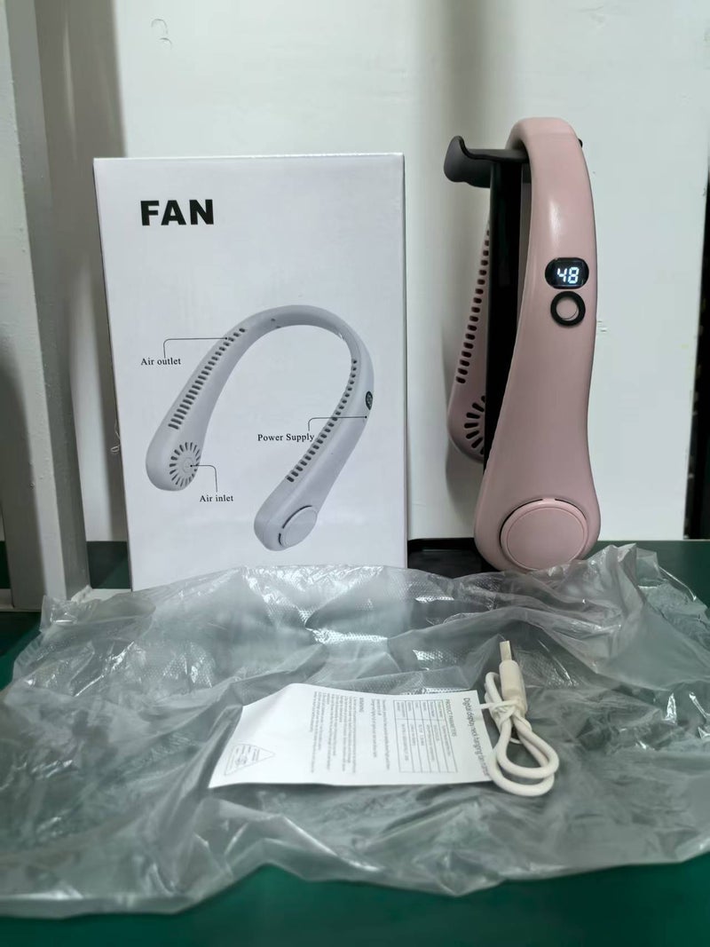 Popular Portable Neck-Hanging Fan, Usb Rechargeable Small Fan, Portable Mini Electric Neck Fan, , Silent, With Digital Display - Image 1