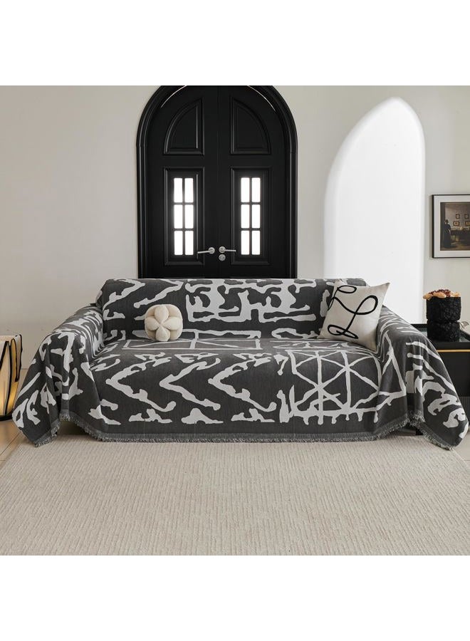MYSKY HOME Boho Couch Cover Sofa Covers, Couch Covers for 2 Cushion Couch Sofa, Chenille L Shape Sectional Couch Cover - Pet-Friendly, Machine Washable, Sofa Protector for Kid, 71"x118", Grey Geometry - Image 2