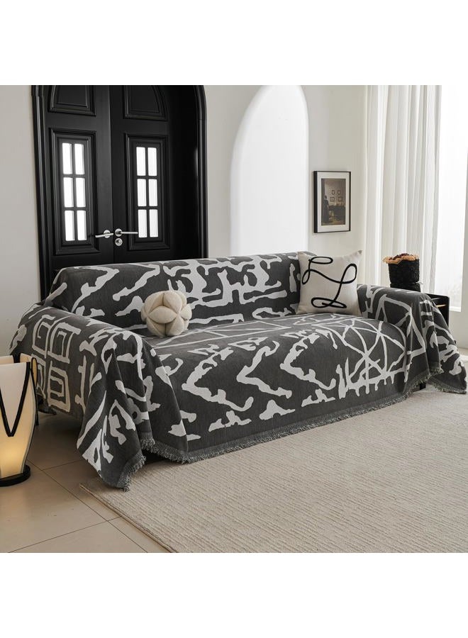 MYSKY HOME Boho Couch Cover Sofa Covers, Couch Covers for 2 Cushion Couch Sofa, Chenille L Shape Sectional Couch Cover - Pet-Friendly, Machine Washable, Sofa Protector for Kid, 71"x118", Grey Geometry - Image 1