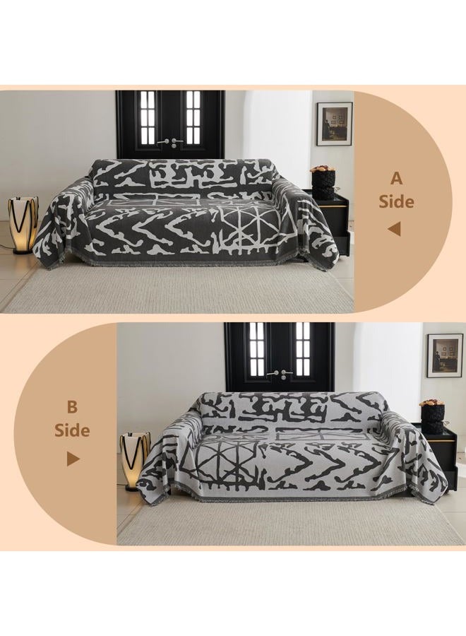 MYSKY HOME Boho Couch Cover Sofa Covers, Couch Covers for 2 Cushion Couch Sofa, Chenille L Shape Sectional Couch Cover - Pet-Friendly, Machine Washable, Sofa Protector for Kid, 71"x118", Grey Geometry - Image 5