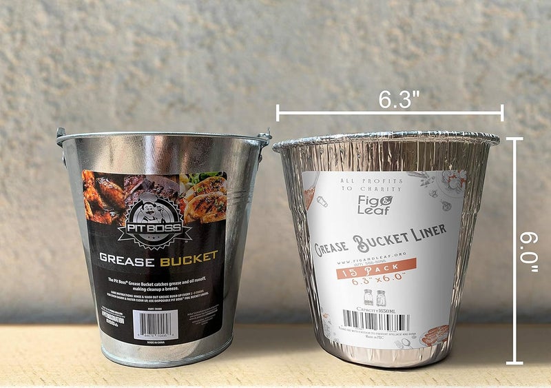 Fig & Leaf (15 Pack) Grease Bucket Liner Compatible with Pit Boss Grills 67292 Foil, Oklahoma Joe's 9518545P06, Rec Tec Large Bucket & Other Grill Bucket Accessories l 6.3” x 6.0” l Disposable Aluminum - Image 3