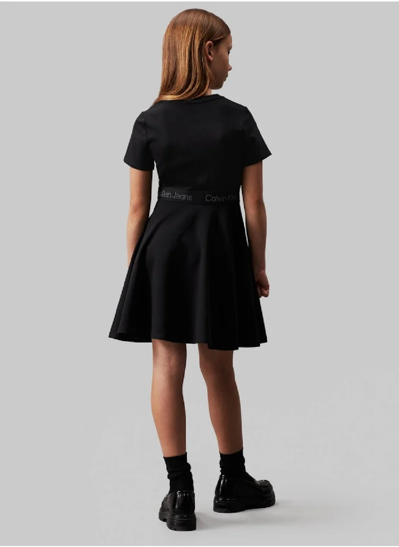 Calvin Klein Jeans Girls' Punto Tape Fit and Flare Dress - Viscose, Black