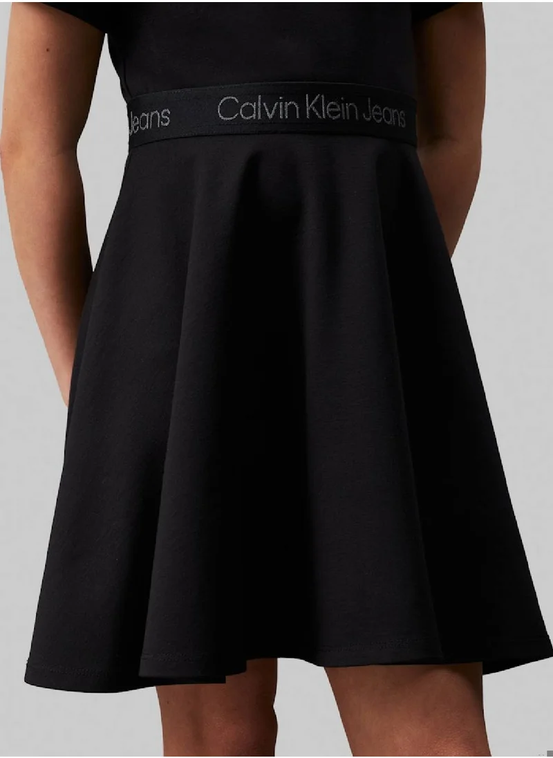 Calvin Klein Jeans Girls' Punto Tape Fit and Flare Dress - Viscose, Black