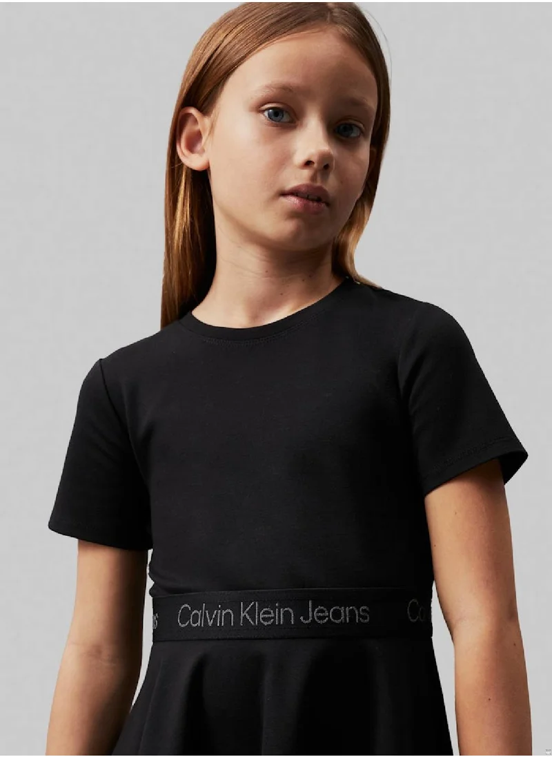 Calvin Klein Jeans Girls' Punto Tape Fit and Flare Dress - Viscose, Black