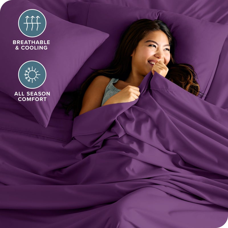Bare Home Queen Sheet Set - Luxury 1800 Ultra-Soft Microfiber Queen Bed Sheets - Double Brushed - Deep Pockets - Easy Fit - 4 Piece Set - Bedding Sheets & Pillowcases (Queen, Plum) - Image 3