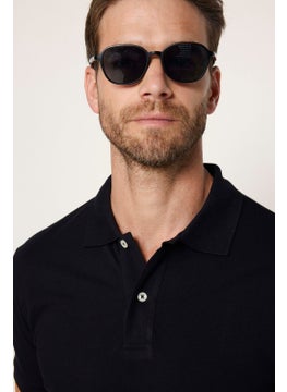 Tudors Men's Slim Fit Narrow Cut Cotton Soft Textured Cool Keeping Fabric Plain Pique Black Polo Collar T-Shirt  - Image 3