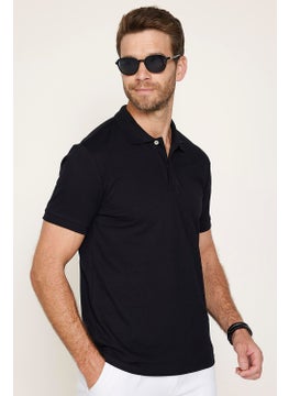 Tudors Men's Slim Fit Narrow Cut Cotton Soft Textured Cool Keeping Fabric Plain Pique Black Polo Collar T-Shirt  - Image 2