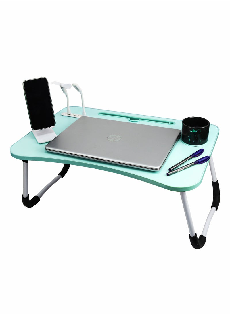 Generic - Portable Folding Laptop Desk for Bed Sofa Couch and Floor with USB Ports Cup Holder iPad Slot and Non-Slip Legs Adjustable Lap Tray Ergonomic Notebook Stand for Working Studying Reading Watching Movies and Camping Folding Desk with Stand for Laptop and Tablet - Image 1