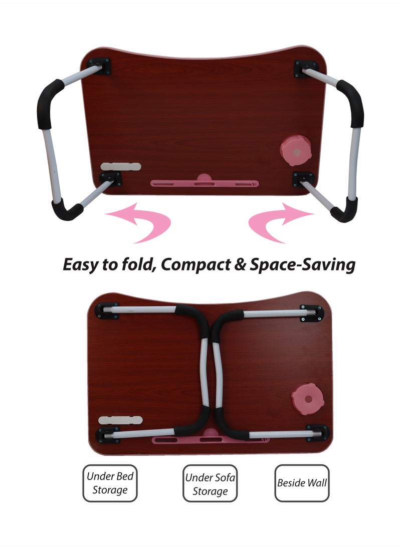 Generic - Portable Folding Laptop Desk for Bed Sofa Couch and Floor with USB Ports Cup Holder iPad Slot and Non-Slip Legs Adjustable Lap Tray Ergonomic Notebook Stand for Working Studying Reading Watching Movies and Camping Folding Desk with Stand for Laptop and Tablet - Image 1