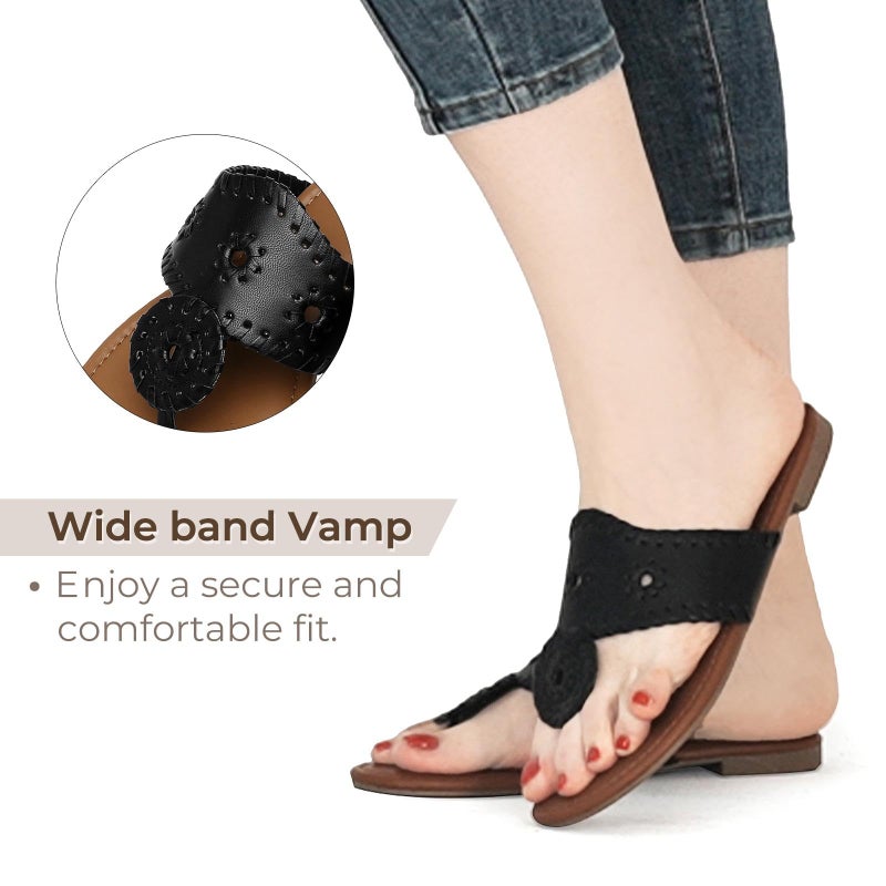 katliu Women's Flat Sandals Flip Flop Sandals Dressy Thong Sandals Black - Image 3