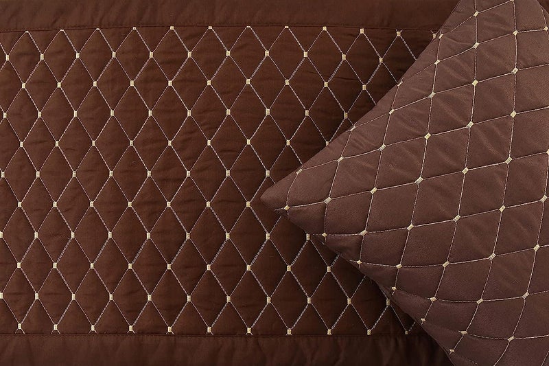 Shri Anand Creations 200TC Quilted Velvet Bed Runner Scarf with Matching Cushion Covers/Slipcovers| Luxurious Decorative Bed Linen Set| Perfect for Bedroom, Hotel or Guest Rooms Bedding (Brown) - Image 2