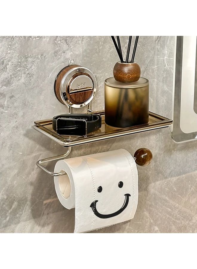 Walnut Suction Towel Holder Wall Mounted Toilet Paper Roll Shelf Punch Free Bathroom Hardware - Image 1
