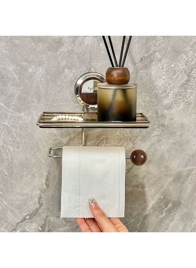 Walnut Suction Towel Holder Wall Mounted Toilet Paper Roll Shelf Punch Free Bathroom Hardware - Image 4