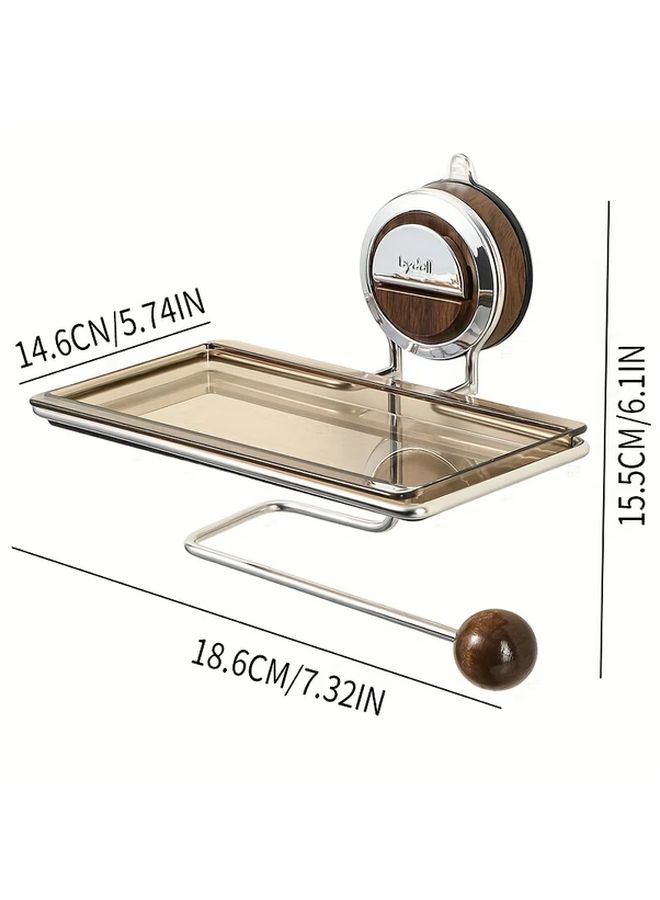 Walnut Suction Towel Holder Wall Mounted Toilet Paper Roll Shelf Punch Free Bathroom Hardware - Image 3