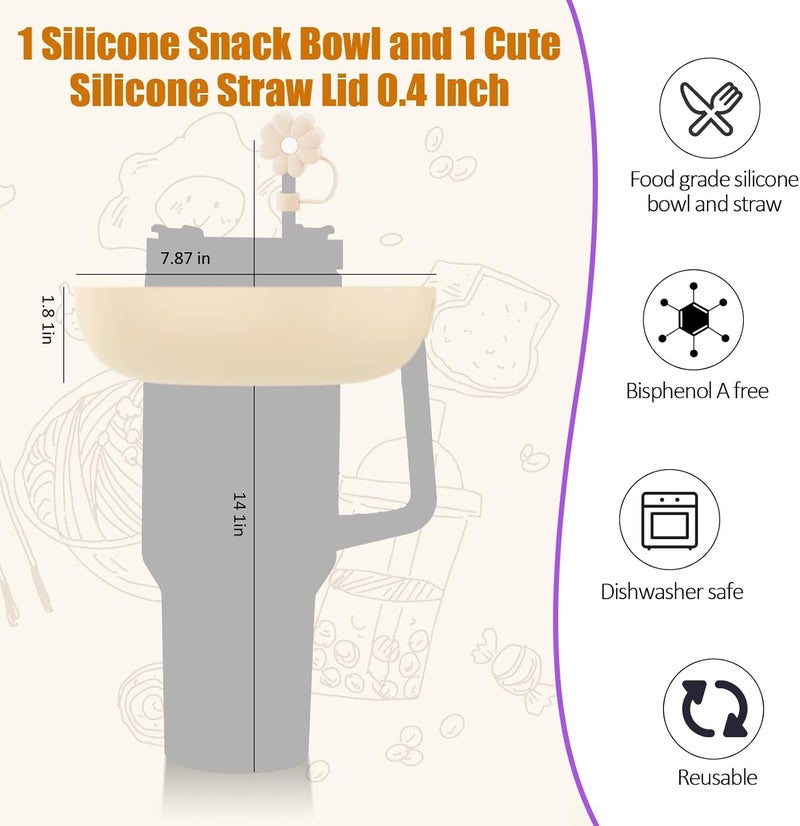 insefocc 2025 Latest model Stanley Cup 40 oz Snack Bowl with Handle Compatible with Stanley Cup40 oz with Handle Stanley Accessories Silicone White Snack Bowl - Image 3