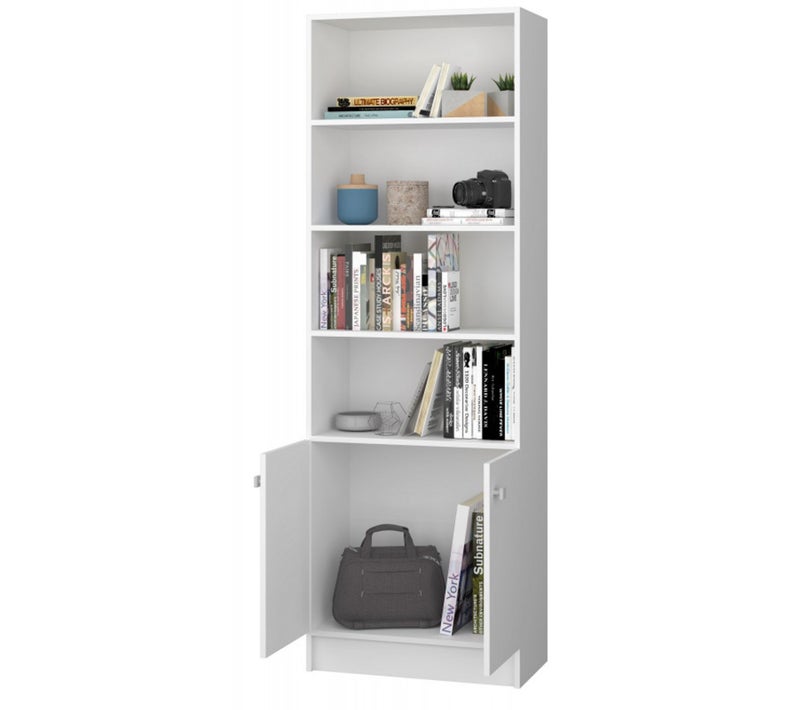 فرنتشر ستور مكتبة مودرن ، ارتفاع 180 سم - عرض 62 سم - عمق 28 سم - تصميم بسيط و مودرن ، مصنوعة من ال MDF عالي الجودة مع طبقة ملامين خارجية من اللون الأبيض المطفي، من فرنتشر ستور. - Image 3