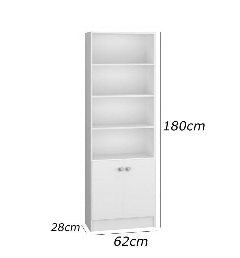 فرنتشر ستور مكتبة مودرن ، ارتفاع 180 سم - عرض 62 سم - عمق 28 سم - تصميم بسيط و مودرن ، مصنوعة من ال MDF عالي الجودة مع طبقة ملامين خارجية من اللون الأبيض المطفي، من فرنتشر ستور. - Image 4