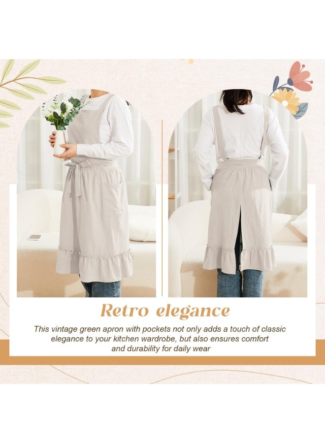 Women's 100% Cotton Vintage Apron, Ruffle Hem, Waist Bow, 2 Pockets, Kitchen Cooking Pinafore - Image 5