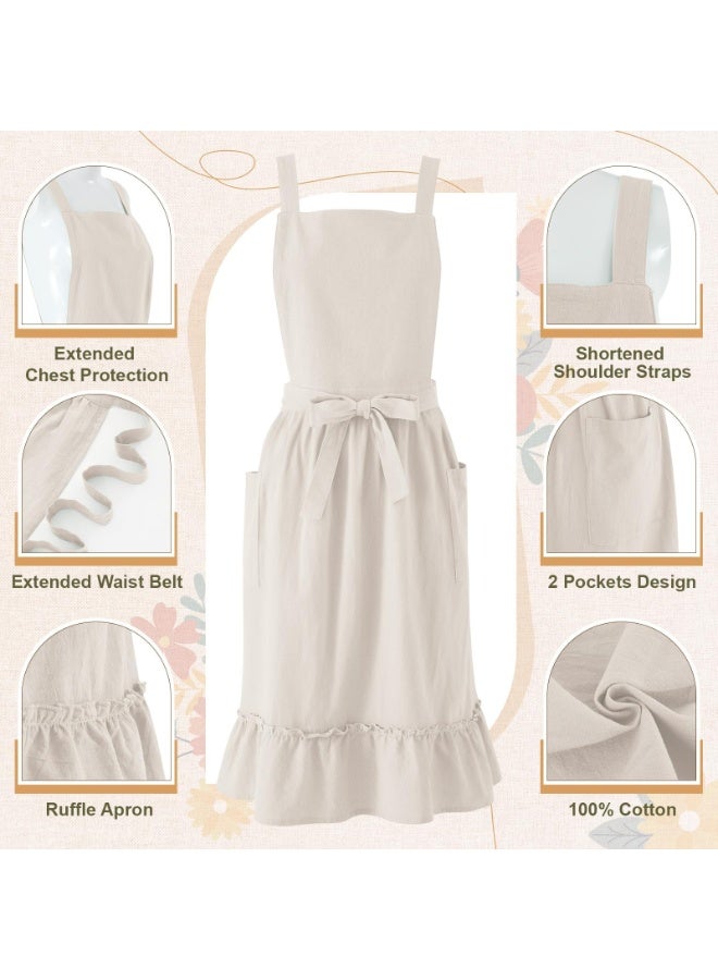 Women's 100% Cotton Vintage Apron, Ruffle Hem, Waist Bow, 2 Pockets, Kitchen Cooking Pinafore - Image 3