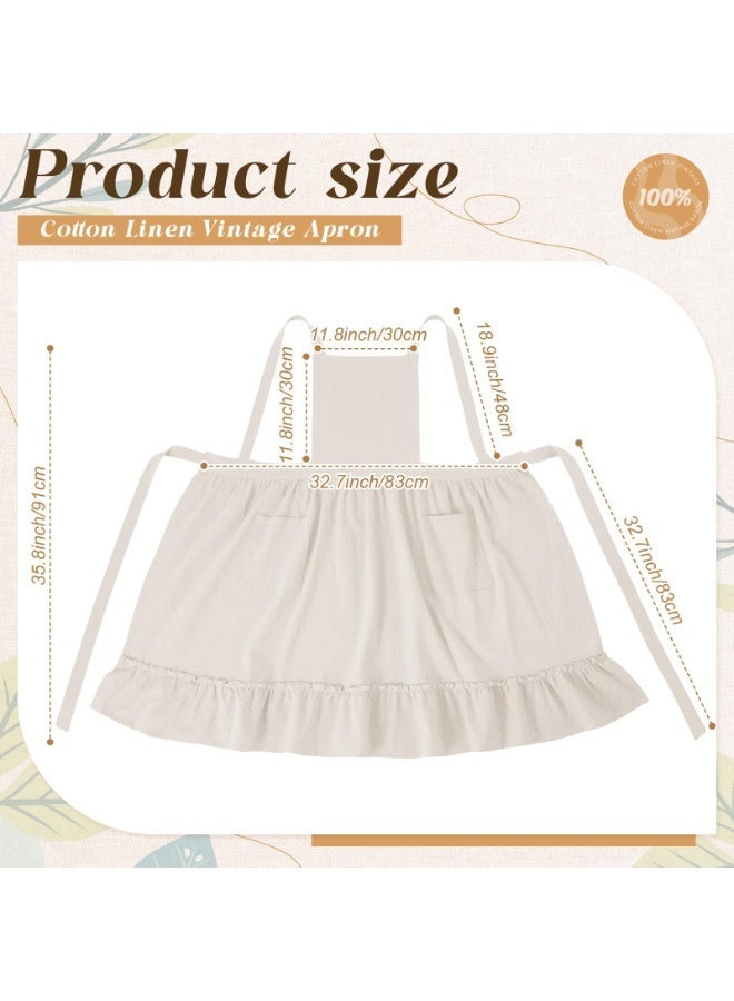 Women's 100% Cotton Vintage Apron, Ruffle Hem, Waist Bow, 2 Pockets, Kitchen Cooking Pinafore - Image 2