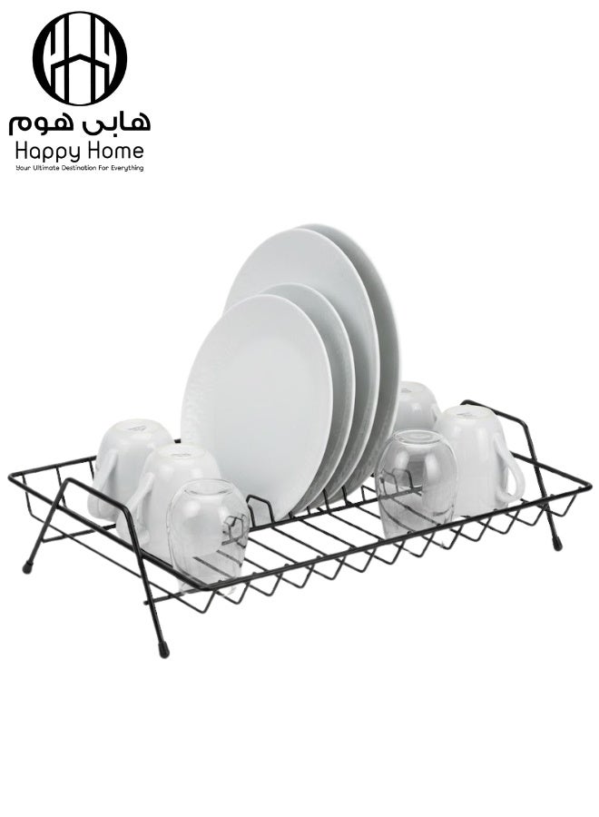 هابي هوم صفاية أطباق وأكواب من طبقة واحدة منظم مطبخ معدني لتجفيف الأطباق والأكواب وأدوات المائدة، تصميم عصري مقاوم للصدأ مع صينية لتجميع المياه مثالية للمطابخ الصغيرة - باللون الأسود - Image 1