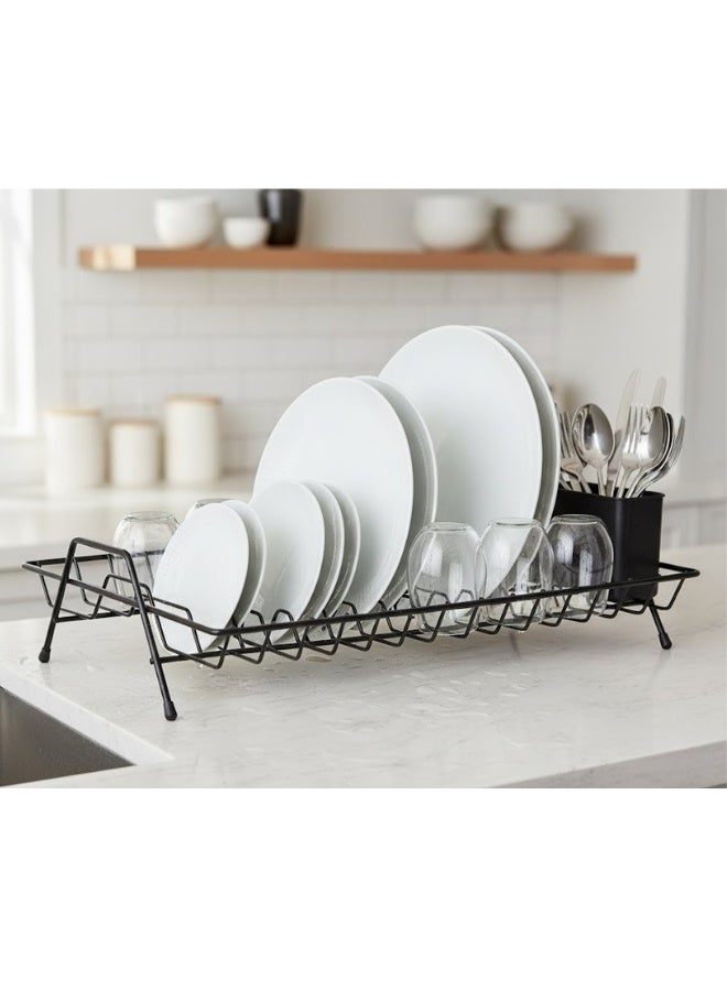 هابي هوم صفاية أطباق وأكواب من طبقة واحدة منظم مطبخ معدني لتجفيف الأطباق والأكواب وأدوات المائدة، تصميم عصري مقاوم للصدأ مع صينية لتجميع المياه مثالية للمطابخ الصغيرة - باللون الأسود - Image 4