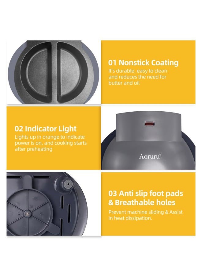 Aoruru Electric Omelet Maker Frittata Snack Pocket Maker Dessert Maker Non-Stick Stainless Steel 6.5" - Image 3
