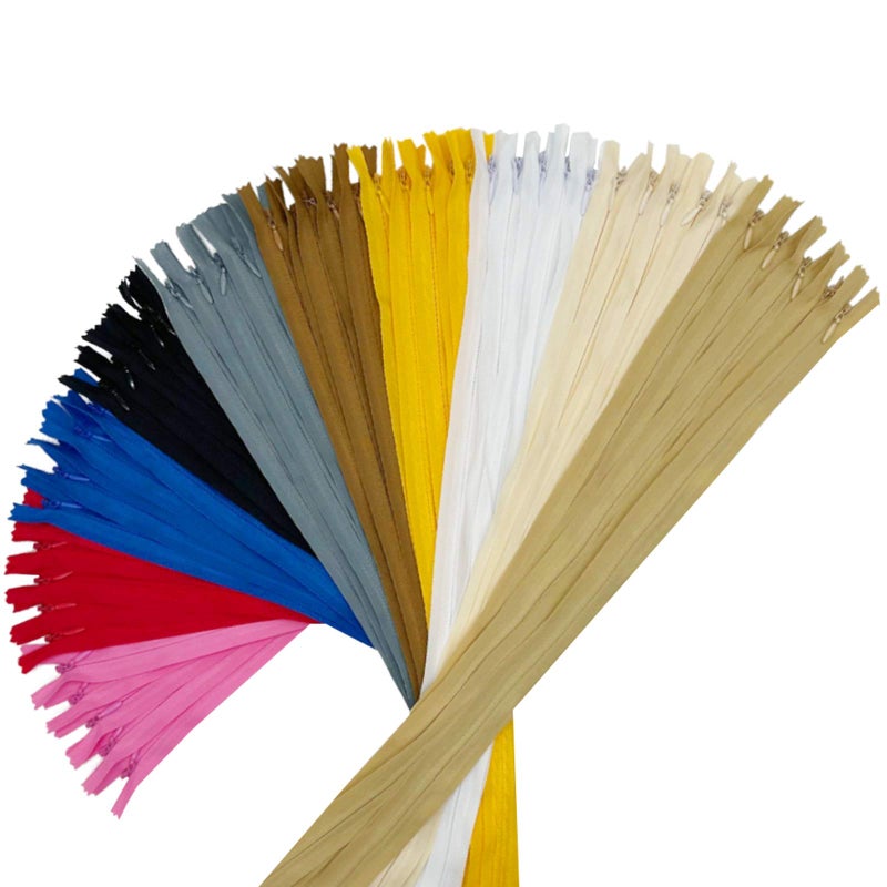 EQLEF Invisible Zips for Sewing Assorted Sizes Nylon Concealed Zips for Sewing Colourful Invisible zippers for Tailor Bag Dress 50 Pcs 2028405060cm