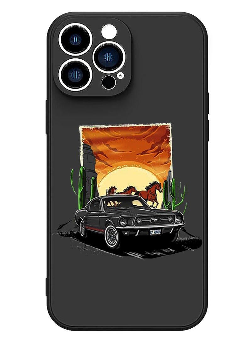 Theodor Protective Slim Fit Case Liquid Silicone Cover with Full Body Protection Anti-Scratch Shockproof Case For iPhone 14 Pro Black  - Car-01 - Image 1