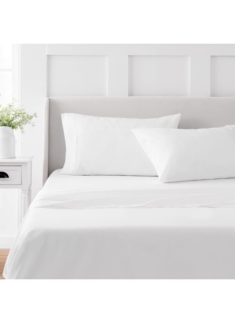 MARTHA STEWART 100% Cotton Queen Sheet Set - 4 Piece  Soft  Smooth  Durable  Easy Care  16"" Deep Pocket Sheets  Bedding Sheets  Sateen Sheet  1 Flat  1 Fitted  2 Pillowcases  White