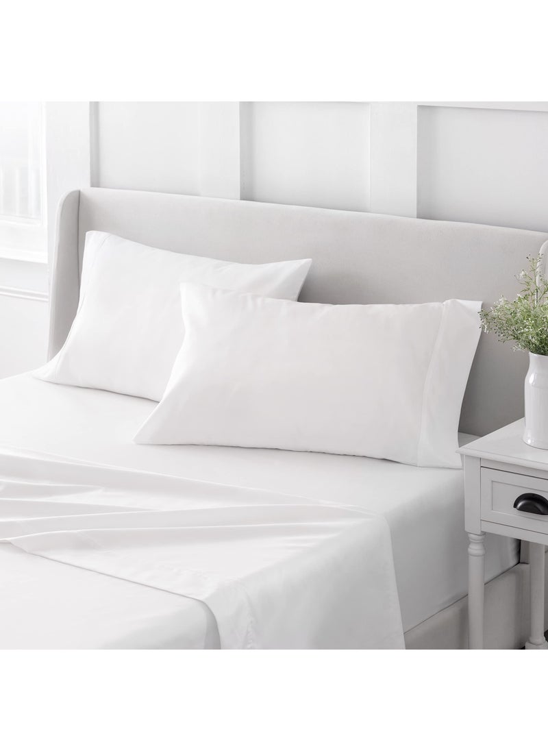 MARTHA STEWART 100% Cotton Queen Sheet Set - 4 Piece  Soft  Smooth  Durable  Easy Care  16"" Deep Pocket Sheets  Bedding Sheets  Sateen Sheet  1 Flat  1 Fitted  2 Pillowcases  White