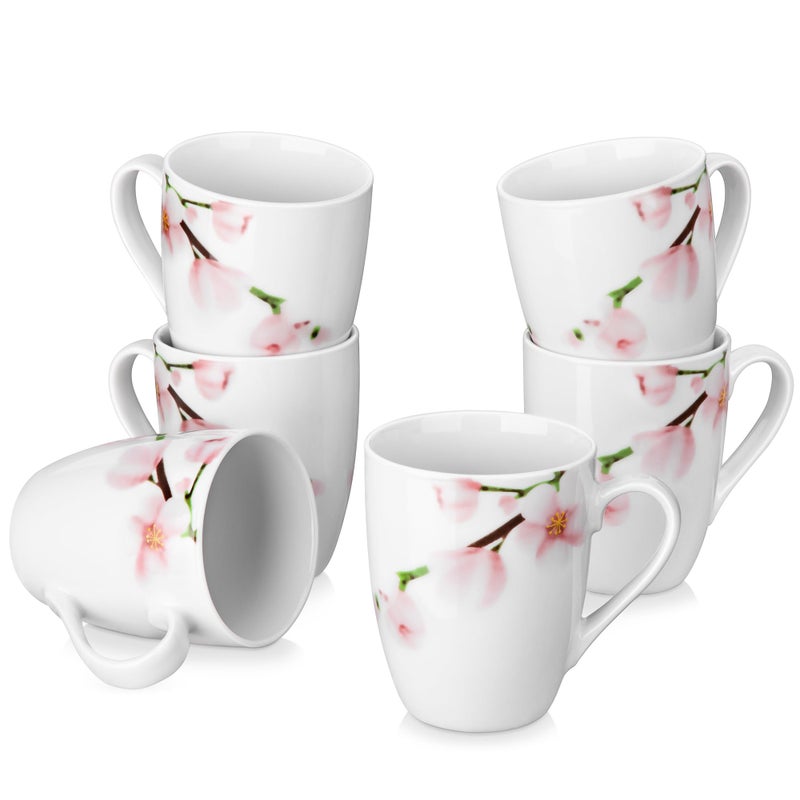 VEWEET Coffee Mugs Set of 6, 11 OZ Coffee Cups Set with Handle, Floral Mug Sets Ceramic Cup Set for Kitchen, Microwave & Dishwasher Safe, Series ANNIE - Image 1