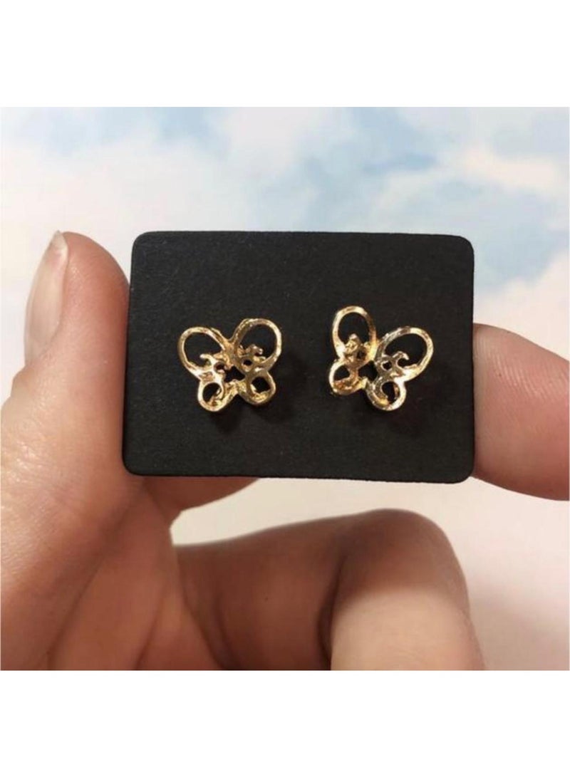 Dainty Gold-Tone Filigree Butterfly Stud Earrings – Minimalist Openwork Nature-Inspired Jewelry