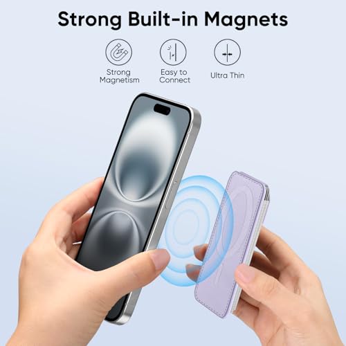 FINPAC MagSafe Wallet, Magnetic Card Wallet Holder for iPhone 17/16/15/14/13/12 Series, Safe RFID Blocking Slim Leather 6 Card Holder for Women Men, Light Purple - Image 4