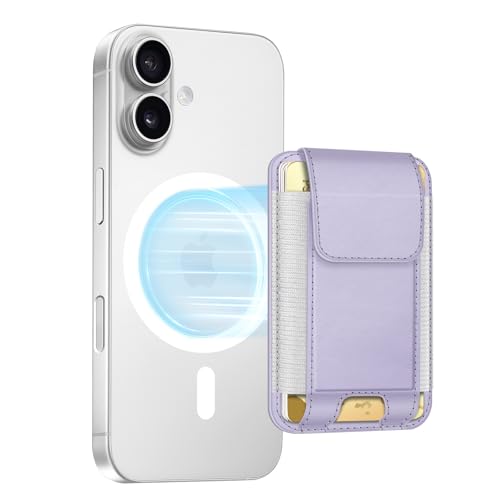 FINPAC MagSafe Wallet, Magnetic Card Wallet Holder for iPhone 17/16/15/14/13/12 Series, Safe RFID Blocking Slim Leather 6 Card Holder for Women Men, Light Purple - Image 1