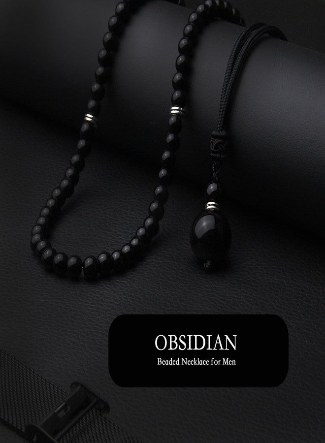 GDLKPYHS 2Pcs Beaded Necklace for Men - Protection Necklace Men Choker Necklaces Obsidian Beads Pendant Jewelry Gifts for Men - Image 5
