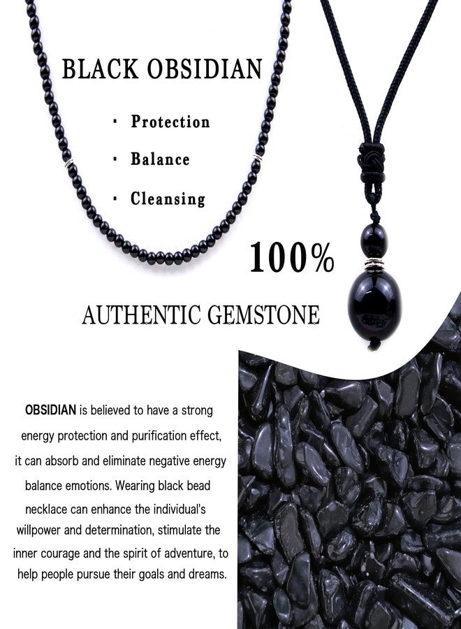 GDLKPYHS 2Pcs Beaded Necklace for Men - Protection Necklace Men Choker Necklaces Obsidian Beads Pendant Jewelry Gifts for Men - Image 3