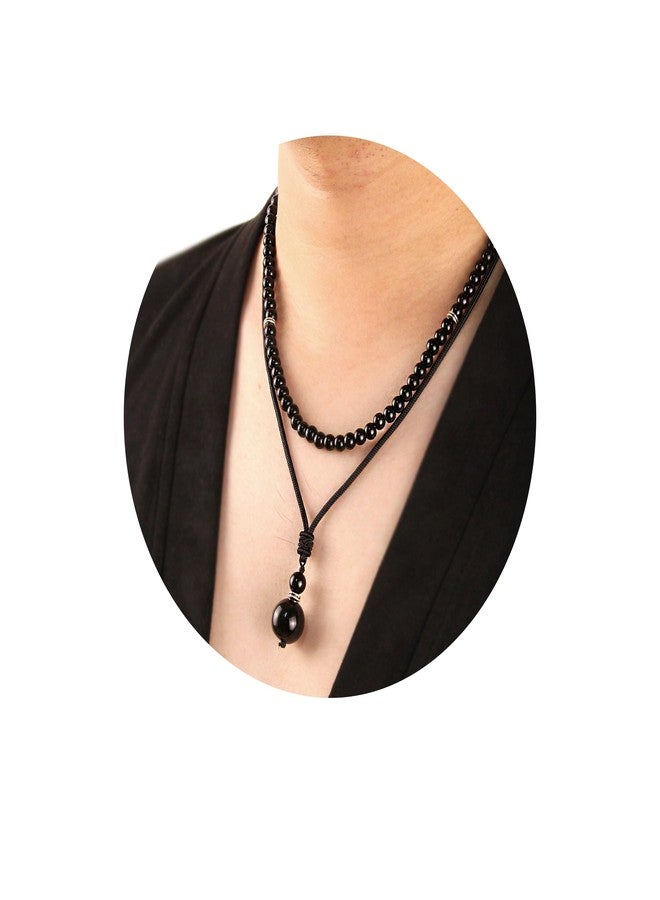 GDLKPYHS 2Pcs Beaded Necklace for Men - Protection Necklace Men Choker Necklaces Obsidian Beads Pendant Jewelry Gifts for Men - Image 1