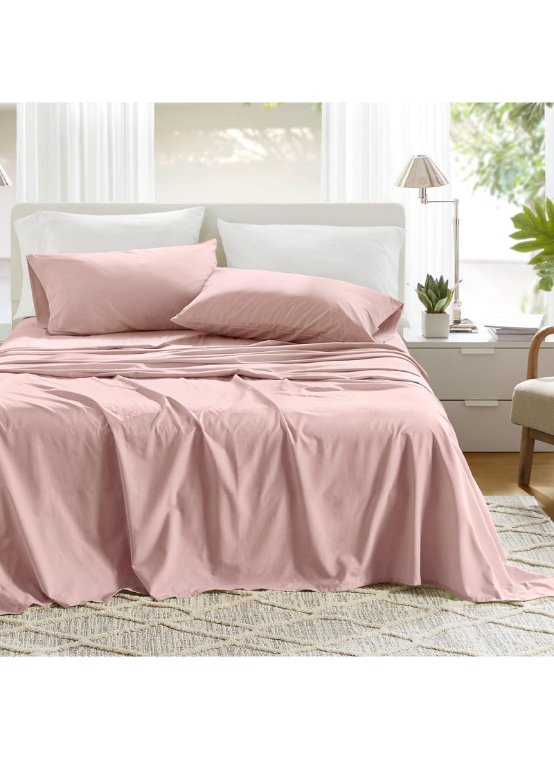 Comfort Spaces Comfort Spaces 100% Cotton Sheets Twin XL  Breathable & Ultra Soft Cotton Sheets  Naturally Cool Cotton Bed Sheets with 12"" Elastic Pocket Fits up to 14"" Mattress  All Seasons Sheet Set  Pink 3 Piece  - Image 1