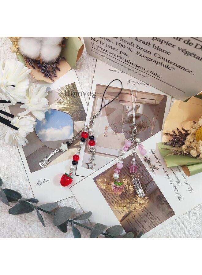 Cute Phone Charms Aesthetic Cell Phone Charms Strap Pink Strawberry Butterfly Star PhoneCharm Accessories for Bag Keychain Camera Pendants Decor, 1, Resin, No Gemstone - Image 2