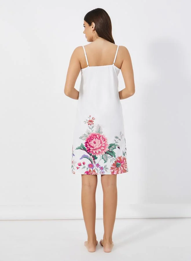 Styli Floral Print Lace Insert Strappy Slip Dress