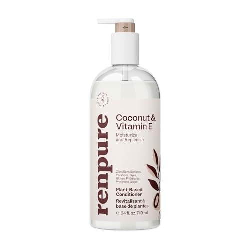 Renpure Plant Based Coconut and Vitamin E Moisturize and Replenish Conditioner - Ideal for Dry, Lifeless Hair - Leaves Hair Silky and Smooth - Paraben Free - Recyclable, Pump Bottle Design - 24 fl oz