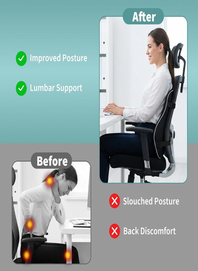 Piszvbej Lumbar Support Pillow for Office Chair, Back Support Pillow for Chair, Ergonomic Memory Foam Back Support Cushion, with Breathable and Washable Ventilated Mesh Cover, Ideal for Office Chairs - Image 4