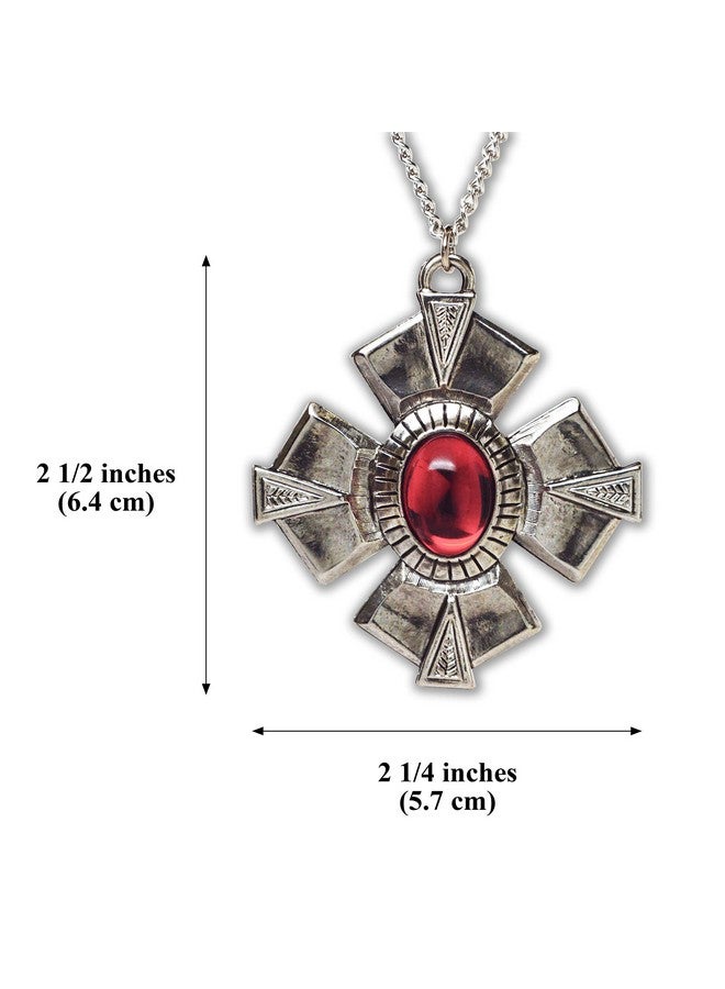 Real Metal Medallion With Red Cabochon Medieval Renaissance Silver Finish Pendant Necklace - Image 3