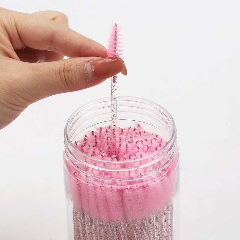 Tbestmax 100 Pcs Disposable Mascara Wands, Lash Brushes with Container, Crystal Eyebrow Spoolies Brush for Eyelash Extensions (Pink, Hotpink) - Image 4
