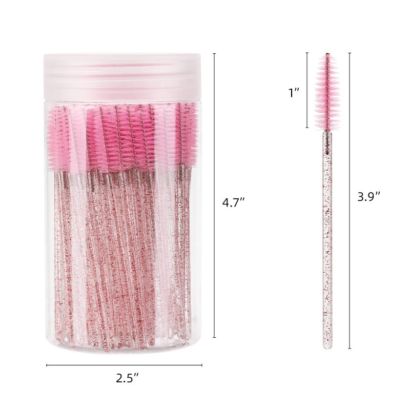 Tbestmax 100 Pcs Disposable Mascara Wands, Lash Brushes with Container, Crystal Eyebrow Spoolies Brush for Eyelash Extensions (Pink, Hotpink) - Image 5