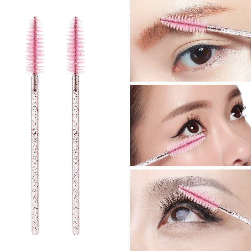 Tbestmax 100 Pcs Disposable Mascara Wands, Lash Brushes with Container, Crystal Eyebrow Spoolies Brush for Eyelash Extensions (Pink, Hotpink) - Image 2